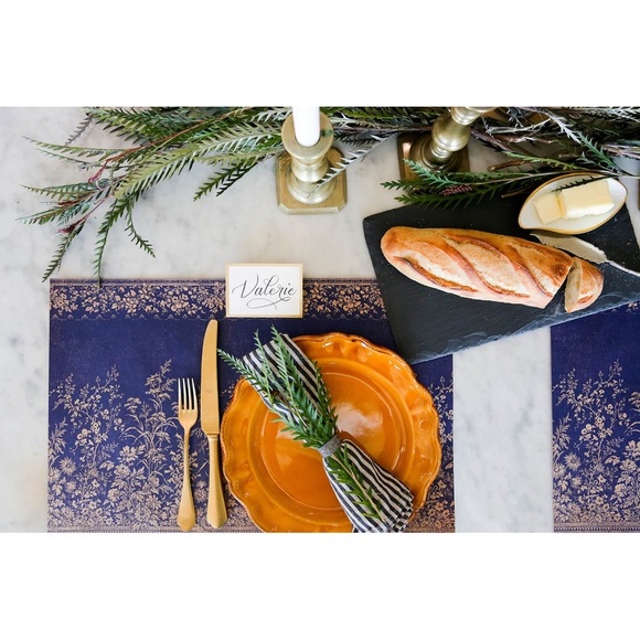 Hester & Cook NAVY WOVEN FLORAL PLACEMAT! 24 Placemats - Picture 1 of 6